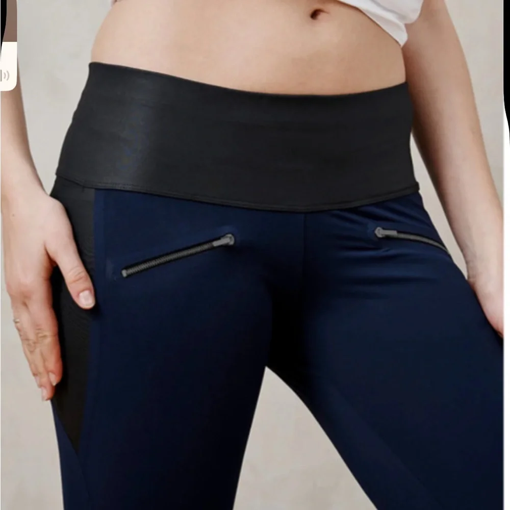 NWOT Aday Throw It Higher Technical Silk Leggings Sz L Blue Wet-Look Waistband - Picture 5 of 5